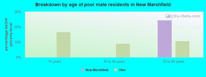 Breakdown by age of poor male residents in New Marshfield
