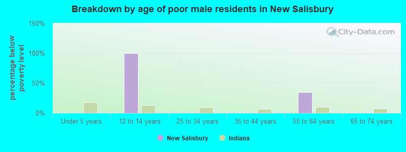 Breakdown by age of poor male residents in New Salisbury