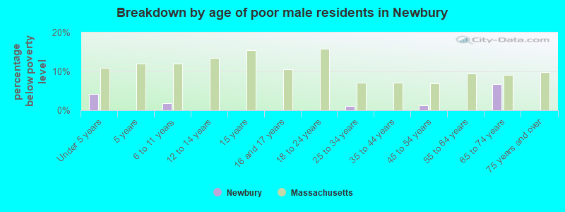Breakdown by age of poor male residents in Newbury