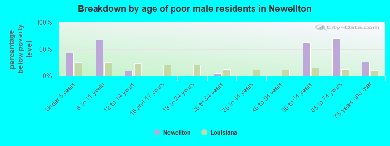 Breakdown by age of poor male residents in Newellton