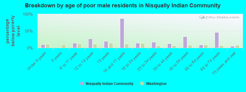 Breakdown by age of poor male residents in Nisqually Indian Community
