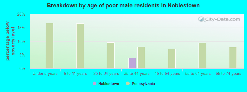 Breakdown by age of poor male residents in Noblestown