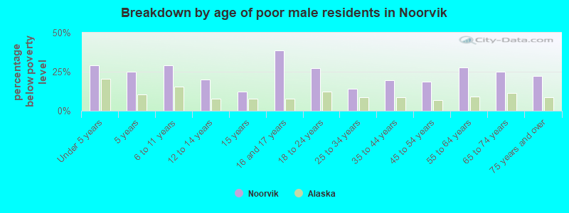 Breakdown by age of poor male residents in Noorvik