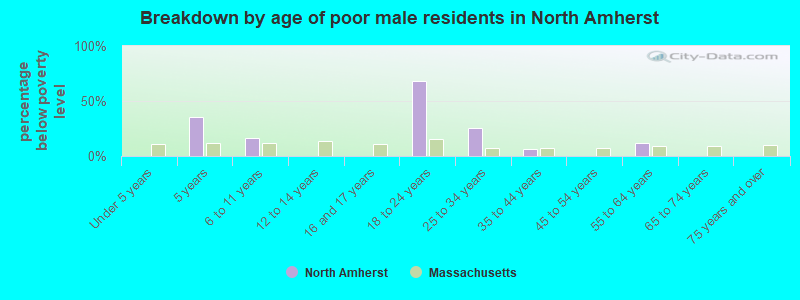 Breakdown by age of poor male residents in North Amherst