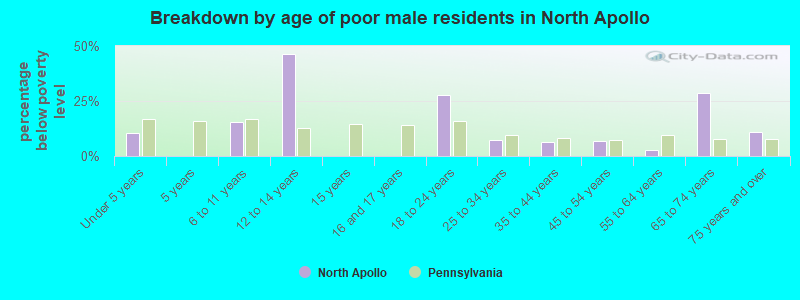 Breakdown by age of poor male residents in North Apollo