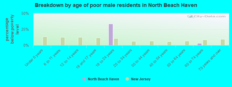 Breakdown by age of poor male residents in North Beach Haven