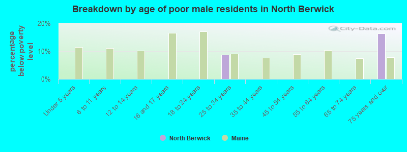 Breakdown by age of poor male residents in North Berwick