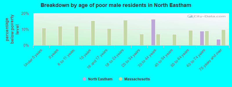 Breakdown by age of poor male residents in North Eastham