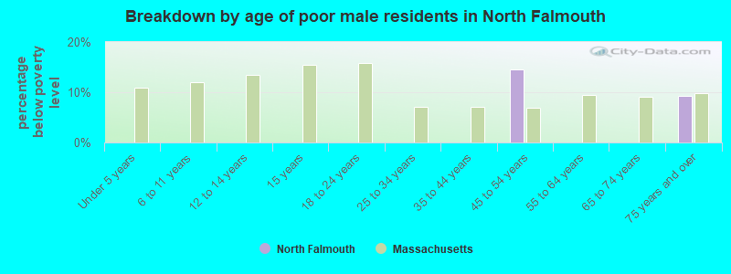 Breakdown by age of poor male residents in North Falmouth