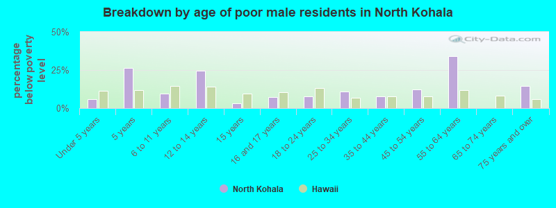 Breakdown by age of poor male residents in North Kohala
