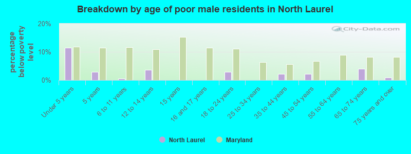 Breakdown by age of poor male residents in North Laurel