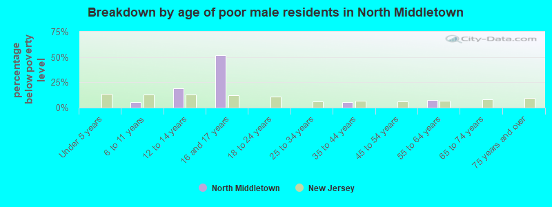 Breakdown by age of poor male residents in North Middletown