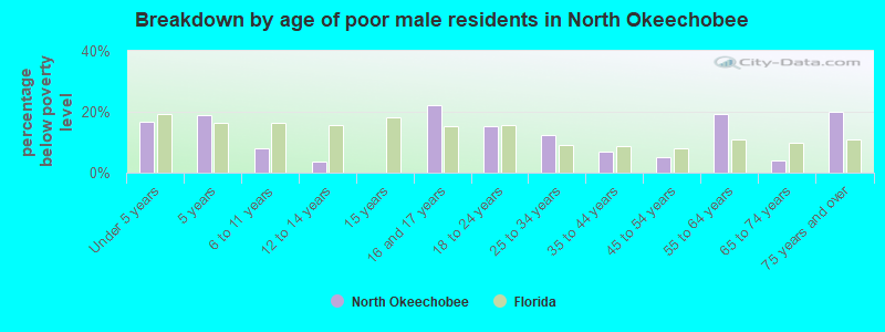 Breakdown by age of poor male residents in North Okeechobee