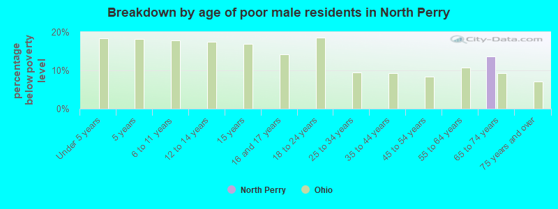 Breakdown by age of poor male residents in North Perry