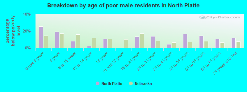 Breakdown by age of poor male residents in North Platte