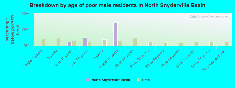 Breakdown by age of poor male residents in North Snyderville Basin