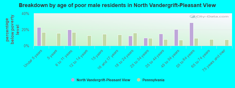 Breakdown by age of poor male residents in North Vandergrift-Pleasant View