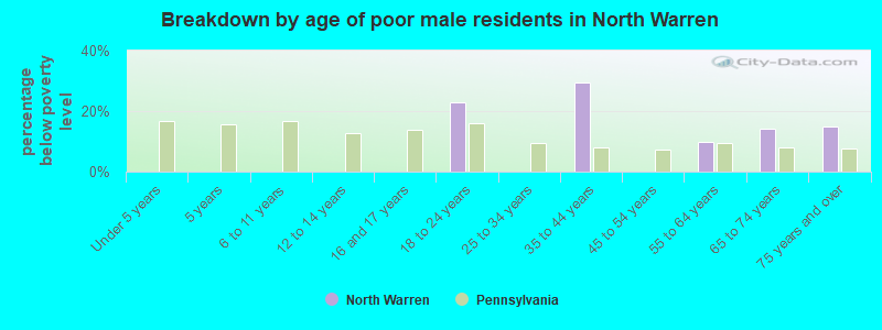 Breakdown by age of poor male residents in North Warren