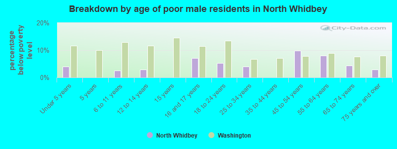 Breakdown by age of poor male residents in North Whidbey
