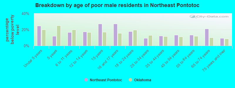 Breakdown by age of poor male residents in Northeast Pontotoc