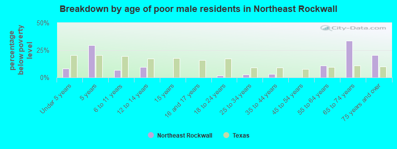 Breakdown by age of poor male residents in Northeast Rockwall