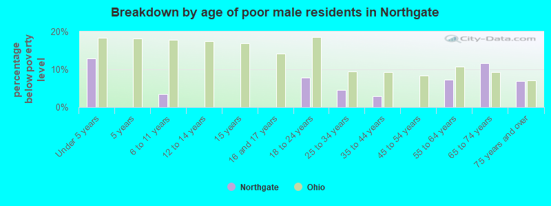 Breakdown by age of poor male residents in Northgate
