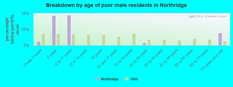 Breakdown by age of poor male residents in Northridge