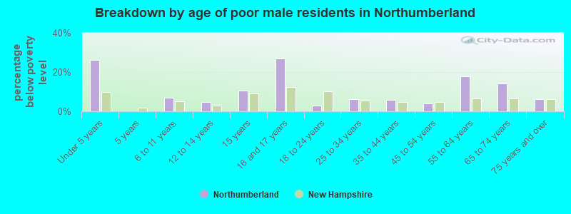 Breakdown by age of poor male residents in Northumberland