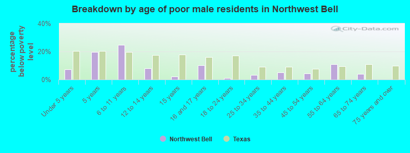 Breakdown by age of poor male residents in Northwest Bell