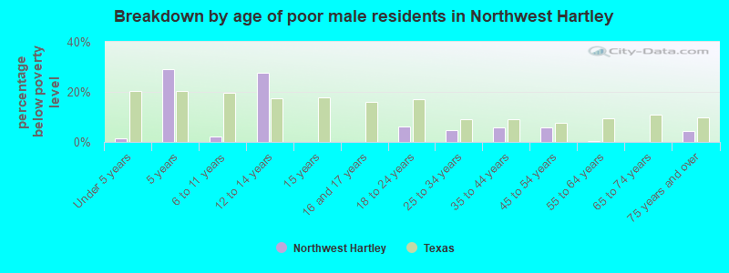 Breakdown by age of poor male residents in Northwest Hartley