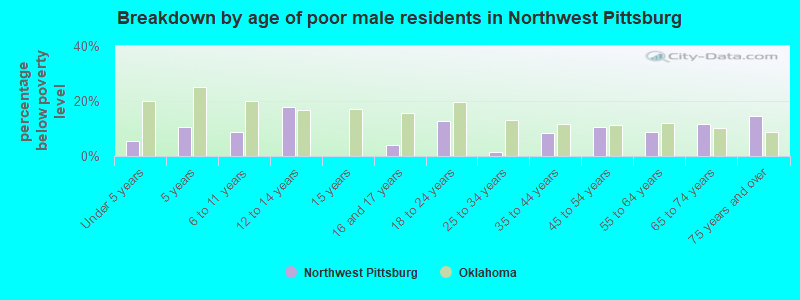 Breakdown by age of poor male residents in Northwest Pittsburg