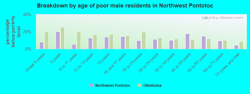 Breakdown by age of poor male residents in Northwest Pontotoc