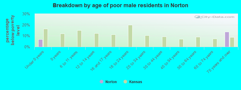 Breakdown by age of poor male residents in Norton