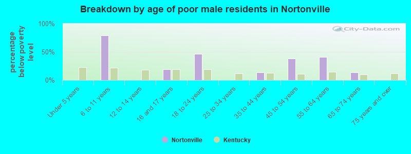 Breakdown by age of poor male residents in Nortonville