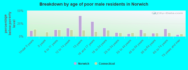 Breakdown by age of poor male residents in Norwich