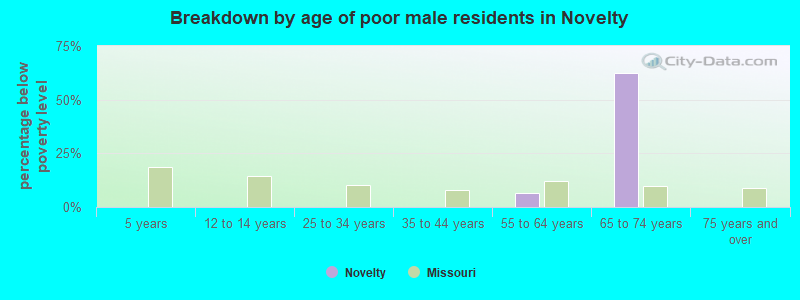 Breakdown by age of poor male residents in Novelty