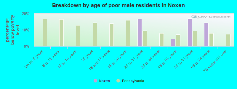 Breakdown by age of poor male residents in Noxen