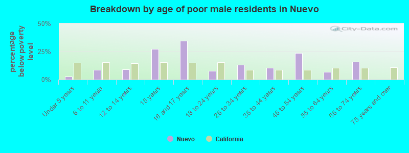 Breakdown by age of poor male residents in Nuevo