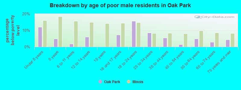 Breakdown by age of poor male residents in Oak Park