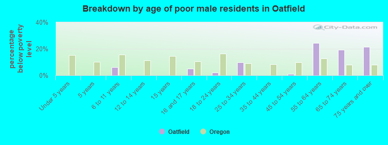 Breakdown by age of poor male residents in Oatfield