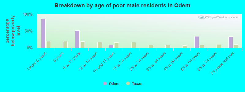 Breakdown by age of poor male residents in Odem