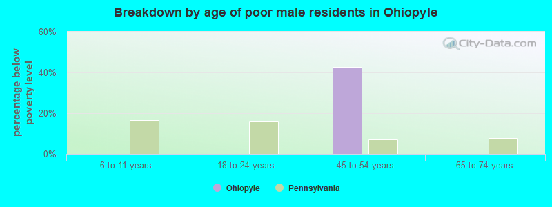 Breakdown by age of poor male residents in Ohiopyle