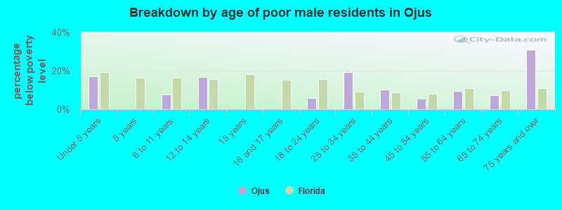 Breakdown by age of poor male residents in Ojus