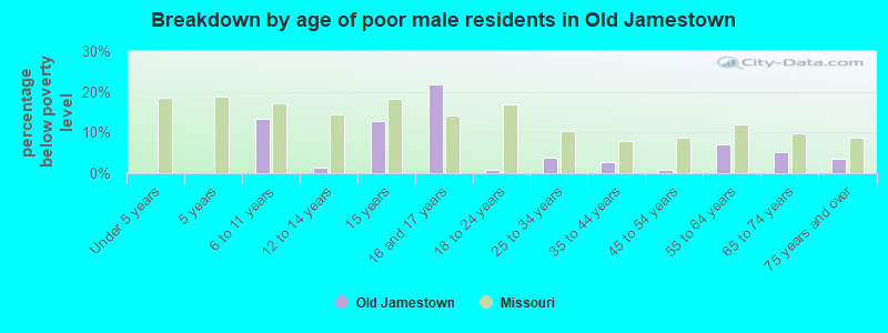 Breakdown by age of poor male residents in Old Jamestown