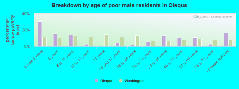 Breakdown by age of poor male residents in Olequa