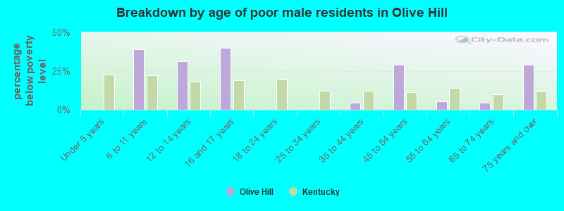 Breakdown by age of poor male residents in Olive Hill