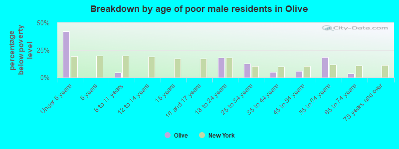 Breakdown by age of poor male residents in Olive