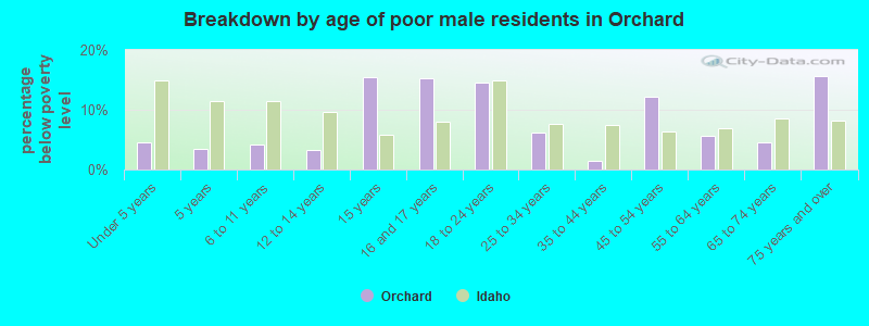 Breakdown by age of poor male residents in Orchard