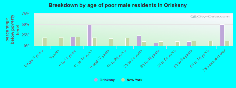 Breakdown by age of poor male residents in Oriskany