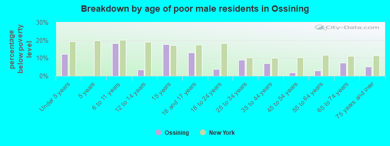 Breakdown by age of poor male residents in Ossining